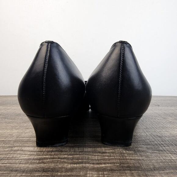 Franco Sarto Black Leather Kitten Heel Squared Toe Pumps Size‎ 8 Witchy Colonial - Picture 6 of 7